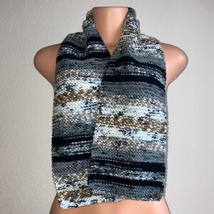 Elegant Hand Knit Multicolor Black White and Brown Thick Scarf